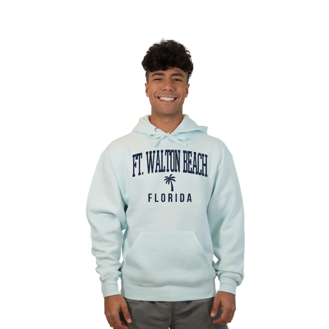 Ft. Walton Beach Pullover Hoodie Men with a City Name Blue design Style 252 - Image 5
