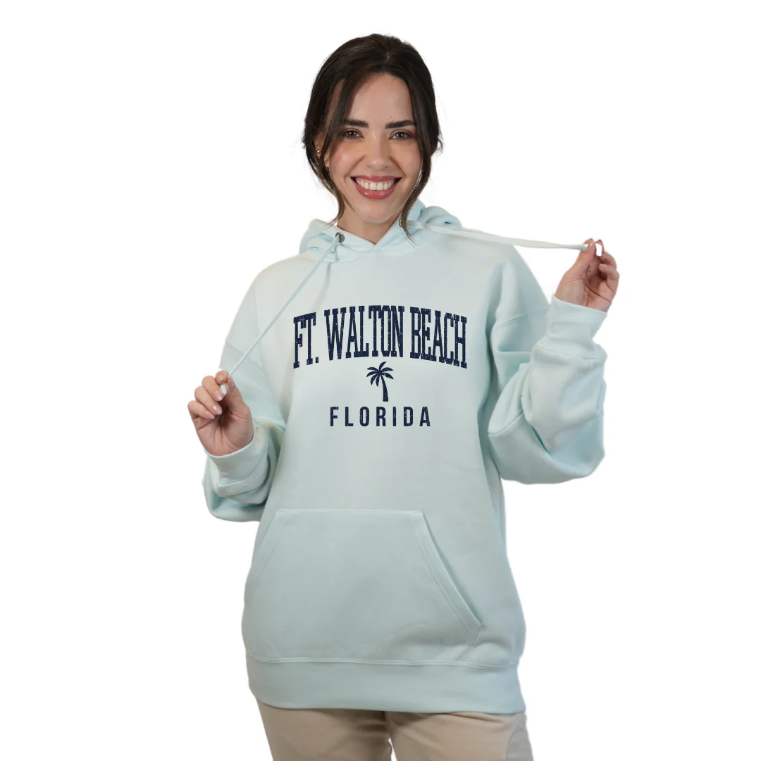 Ft. Walton Beach Pullover Hoodie Women with a City Name Blue design Style 252 - Image 4