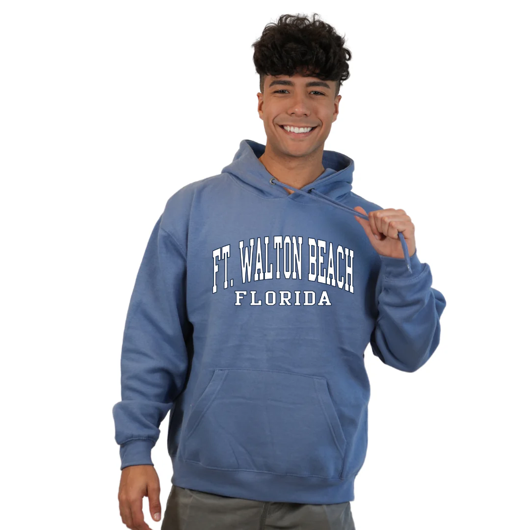 Ft. Walton Beach Pullover Hoodie Men with a City Name White design Style 252 - Image 3