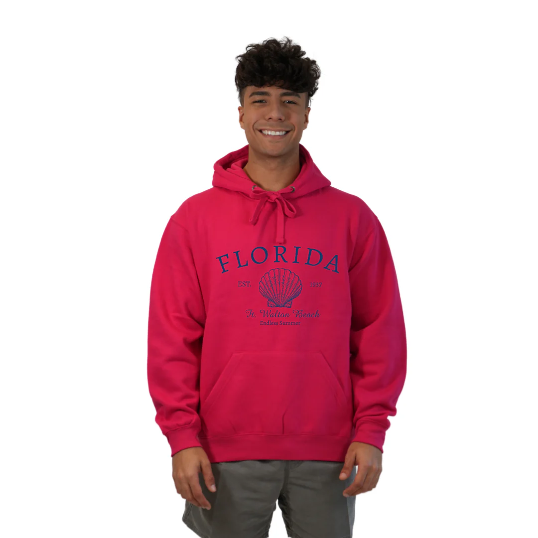 Ft. Walton Beach Pullover Hoodie Men with a Florida Shell Endless Summer Design Style 252 - Image 3
