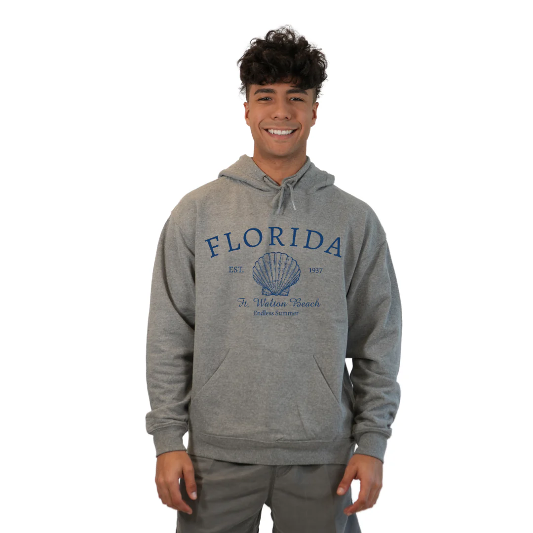 Ft. Walton Beach Pullover Hoodie Men with a Florida Shell Endless Summer Design Style 252 - Image 4
