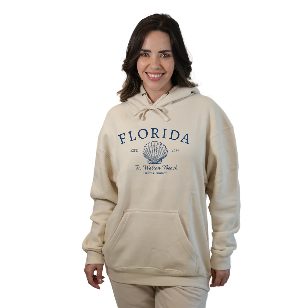 Ft. Walton Beach Pullover Hoodie Women with a Florida Shell Endless Summer Design Style 252 - Image 2