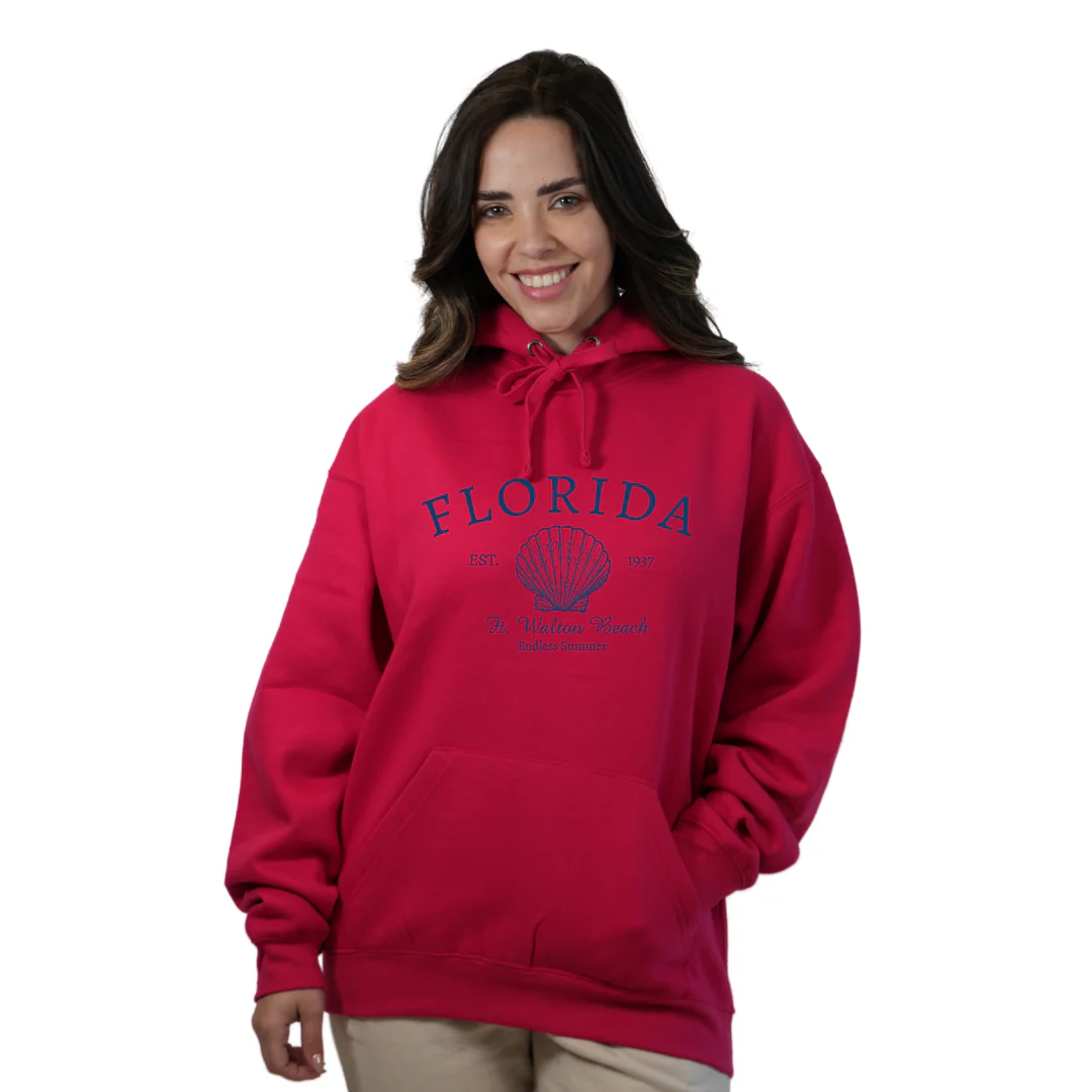 Ft. Walton Beach Pullover Hoodie Women with a Florida Shell Endless Summer Design Style 252 - Image 3