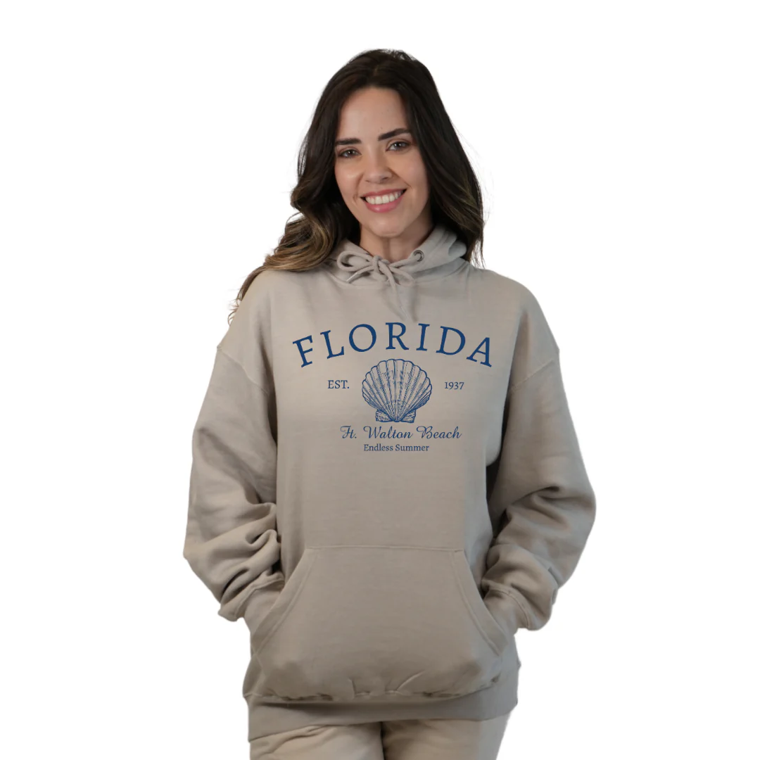 Ft. Walton Beach Pullover Hoodie Women with a Florida Shell Endless Summer Design Style 252 - Image 5