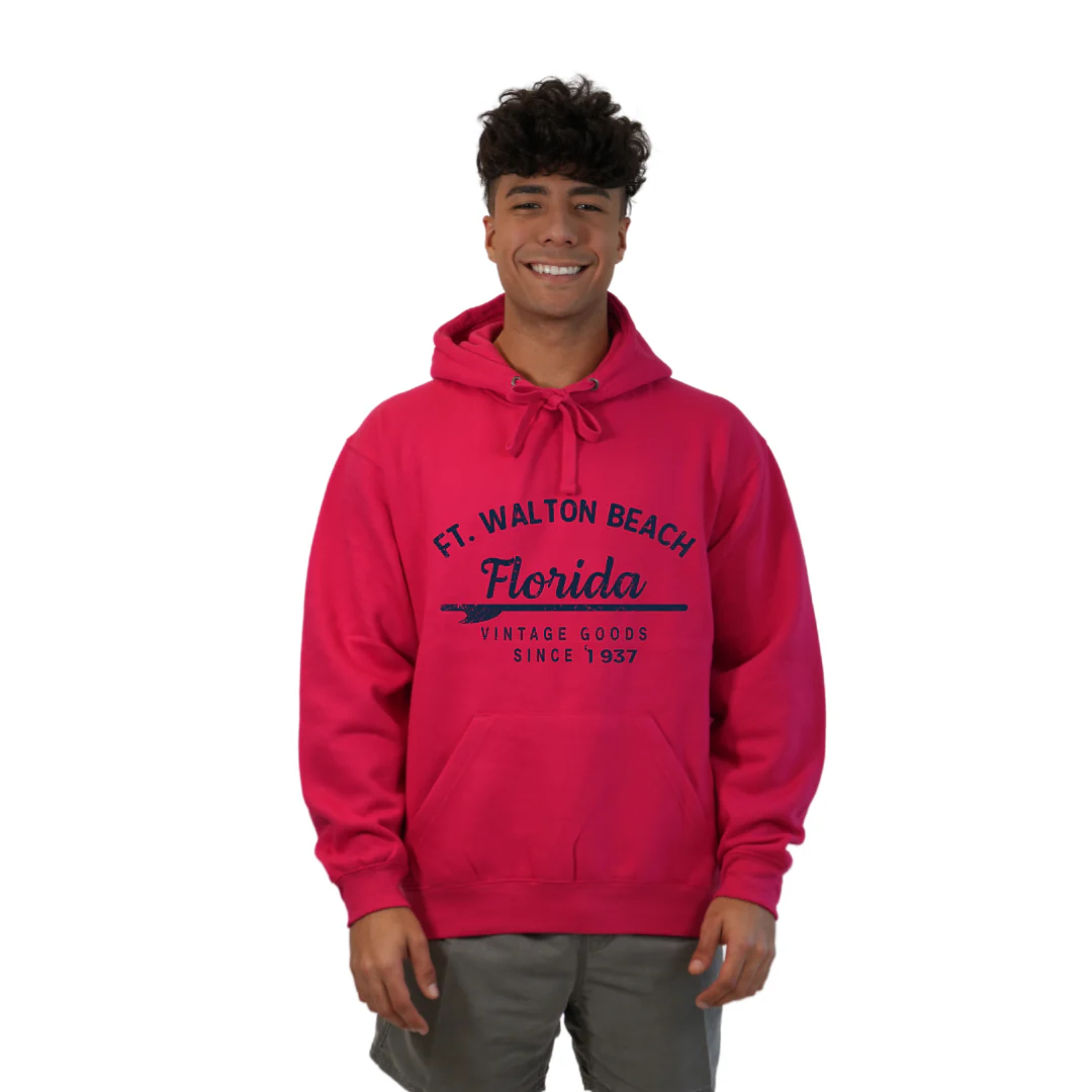 Ft. Walton Beach Pullover Hoodie Men with a Front Arrow Vintage Goods Since 1937 Design Style 252 - Image 3