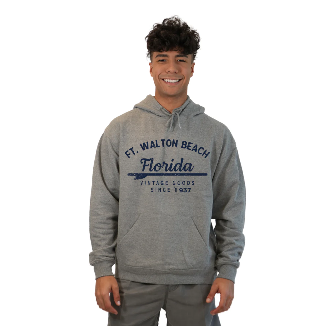 Ft. Walton Beach Pullover Hoodie Men with a Front Arrow Vintage Goods Since 1937 Design Style 252 - Image 4