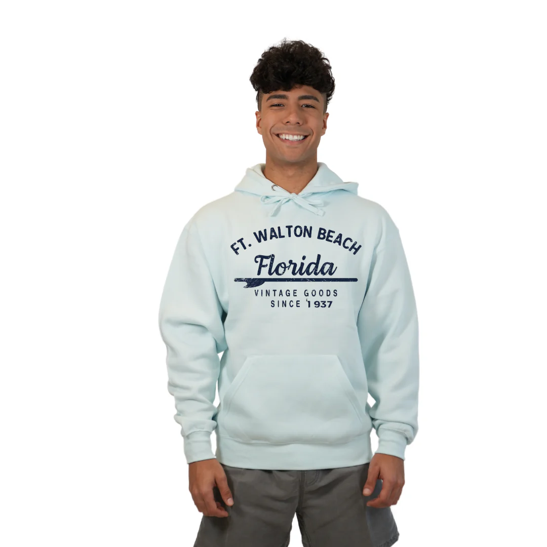 Ft. Walton Beach Pullover Hoodie Men with a Front Arrow Vintage Goods Since 1937 Design Style 252 - Image 6