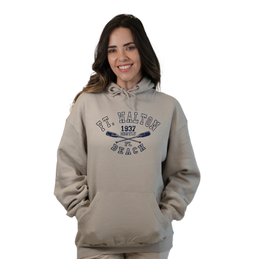 Ft. Walton Beach Pullover Hoodie Women with a Big Name Letters, two paddels  1937 Design Style 252 - Image 2