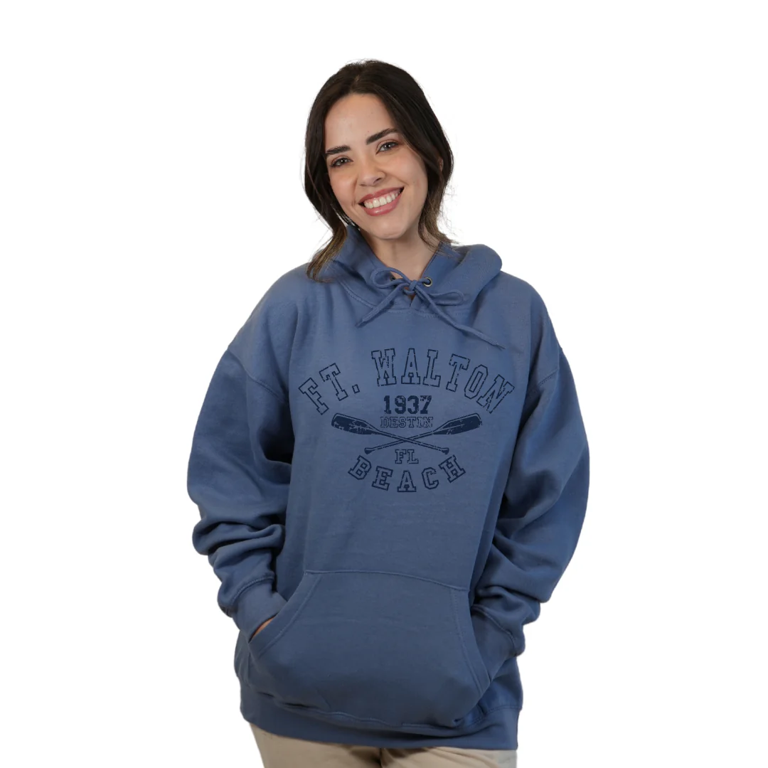 Ft. Walton Beach Pullover Hoodie Women with a Big Name Letters, two paddels  1937 Design Style 252 - Image 3