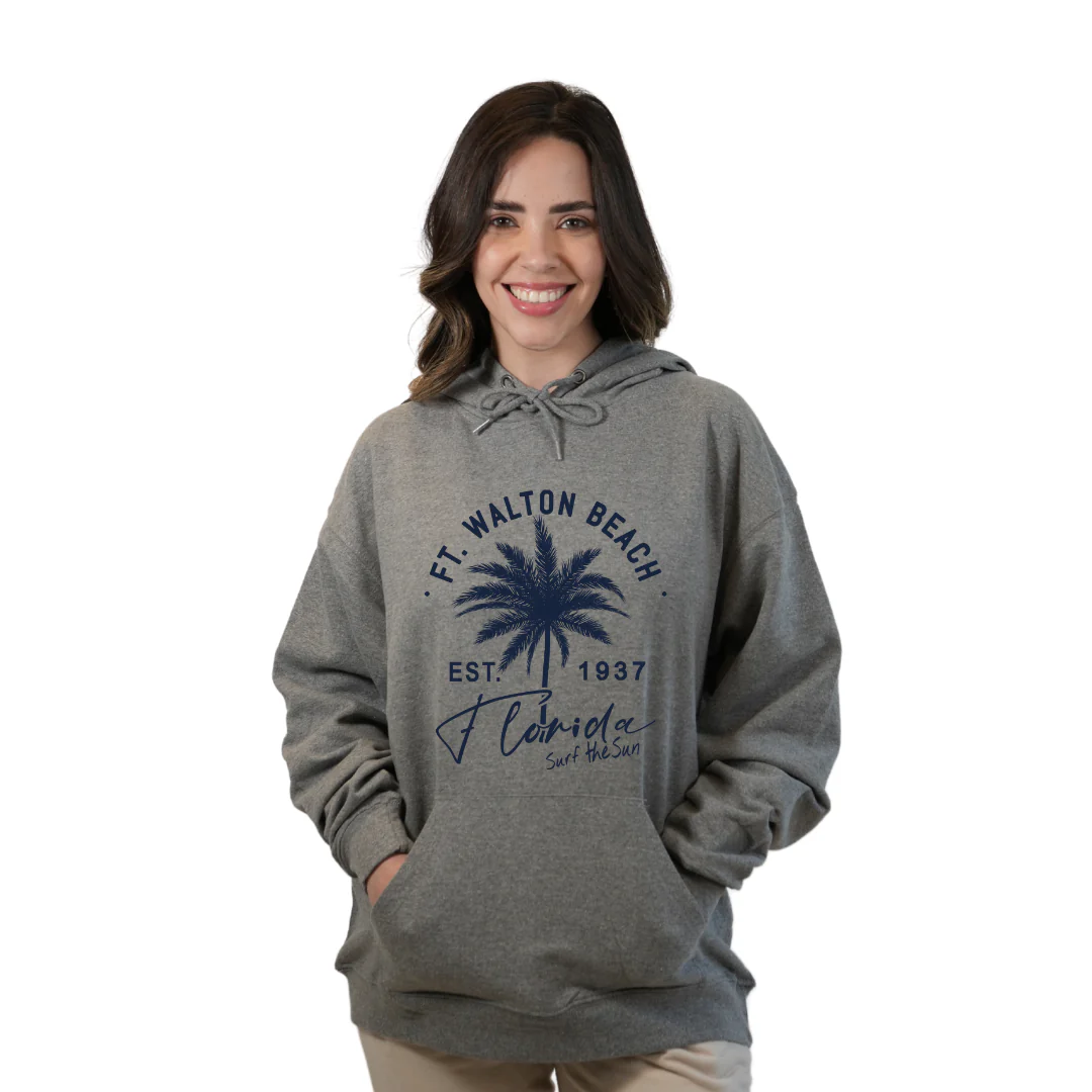 Ft. Walton Beach Pullover Hoodie Women with a Front Palm Tree Est. 1984 Design Style 252 - Image 6