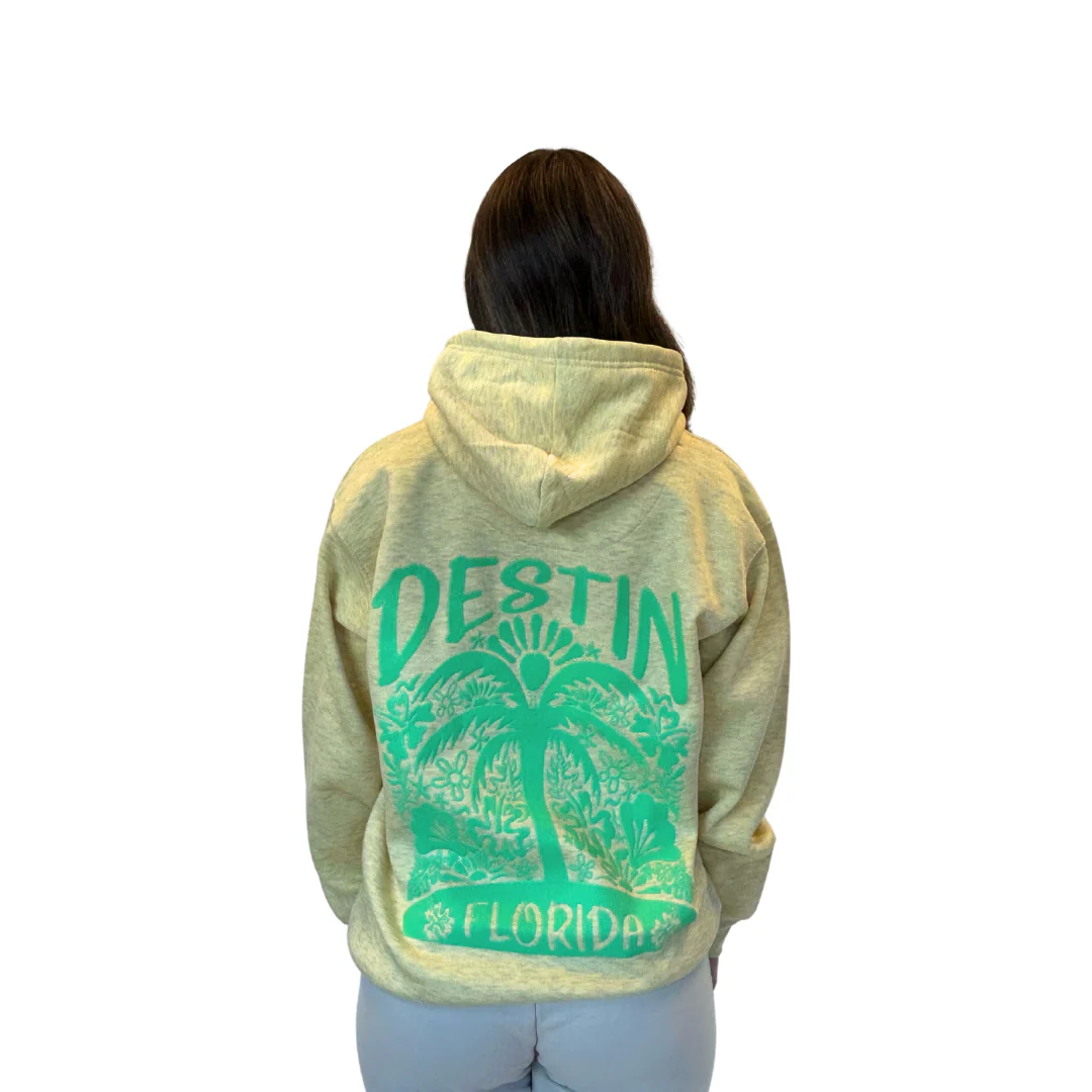 Destin Fl, with front Palm Tree pocket design and back big Design Pullover Hoodie Women Style ML200 - Image 2