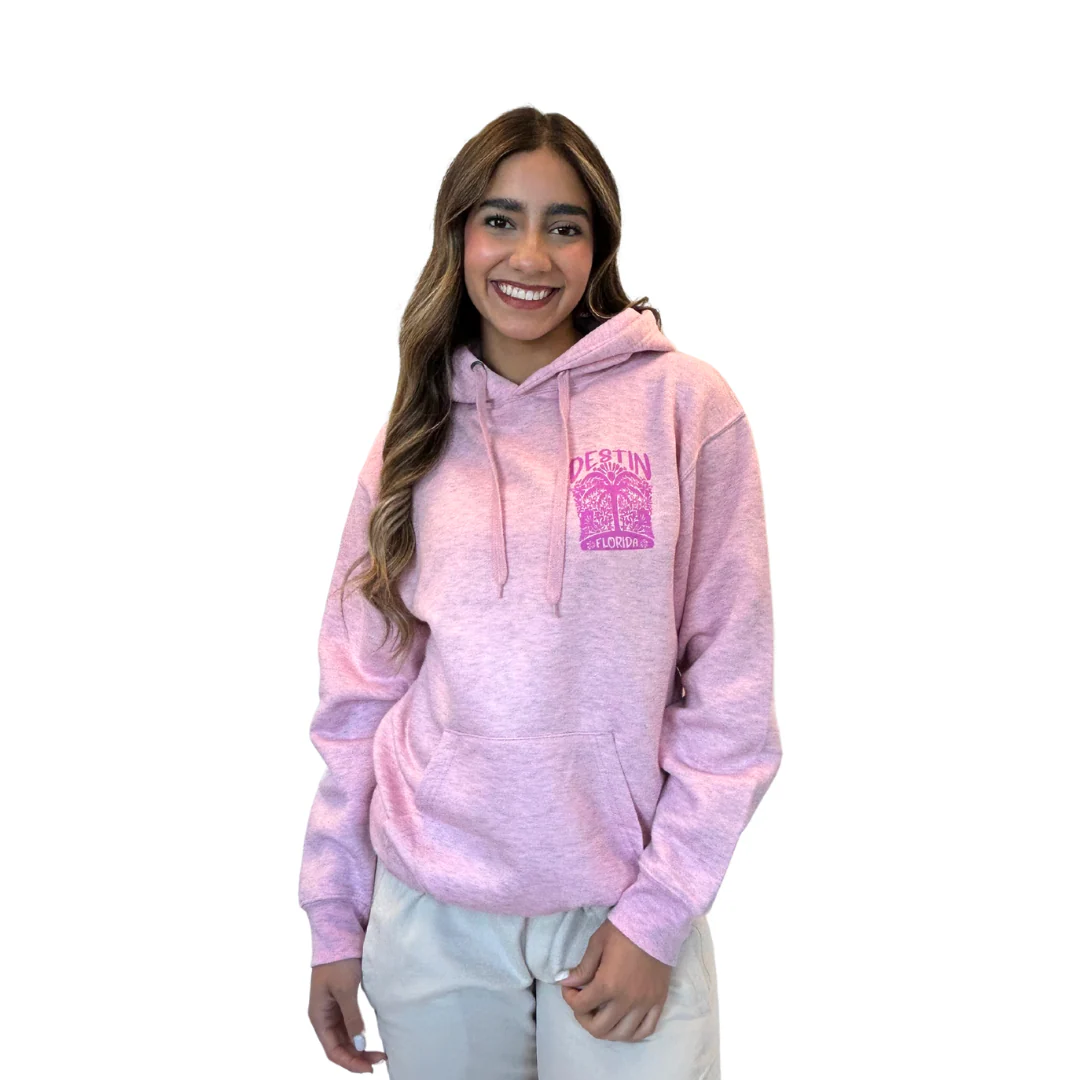 Destin Fl, with front Palm Tree pocket design and back big Design Pullover Hoodie Women Style ML200 - Image 3