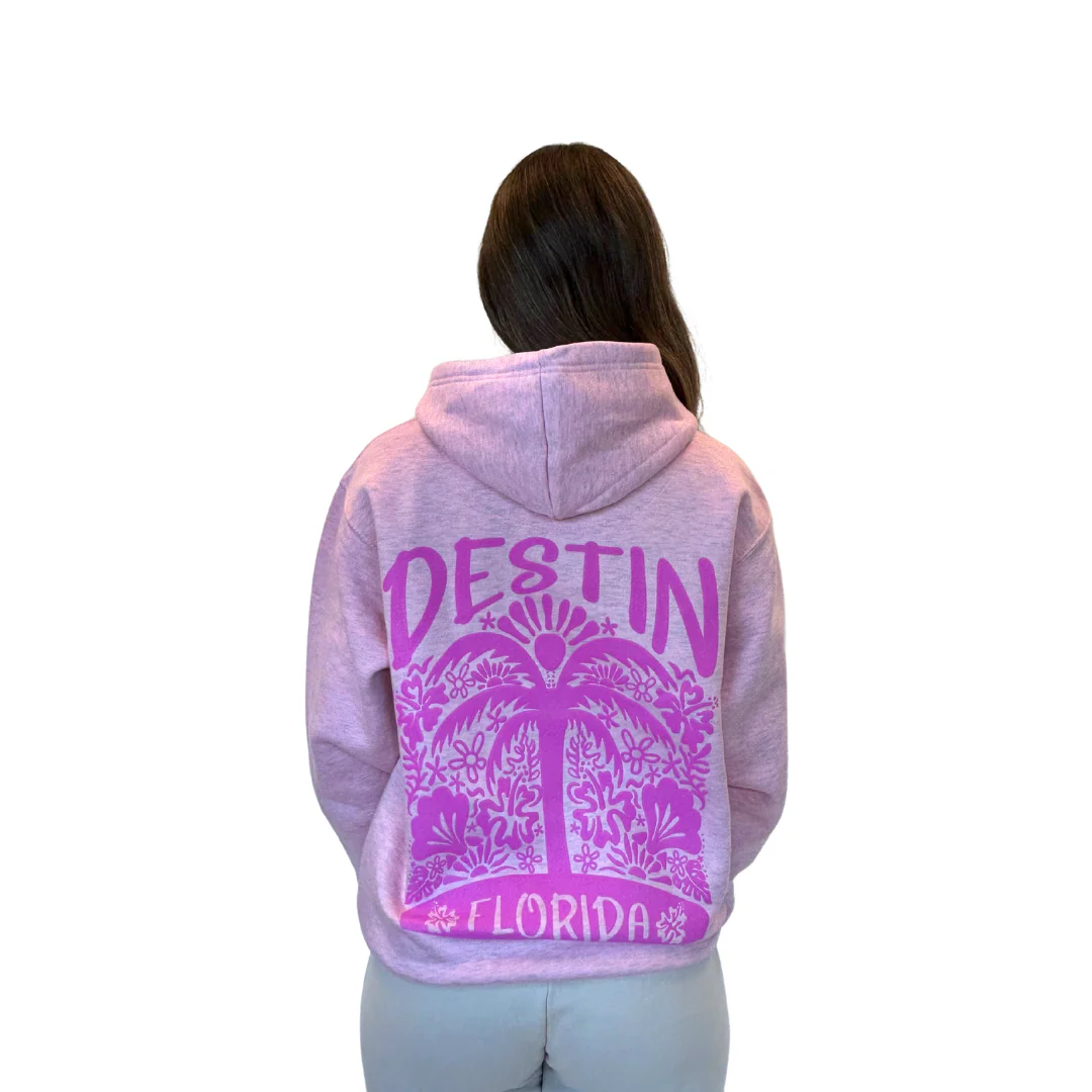 Destin Fl, with front Palm Tree pocket design and back big Design Pullover Hoodie Women Style ML200 - Image 4