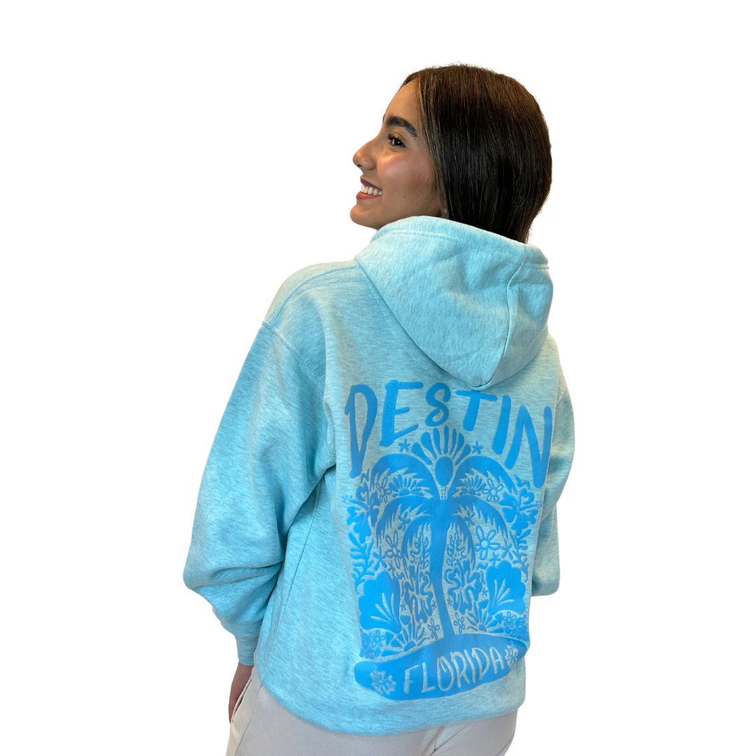 Destin Fl, with front Palm Tree pocket design and back big Design Pullover Hoodie Women Style ML200 - Image 6