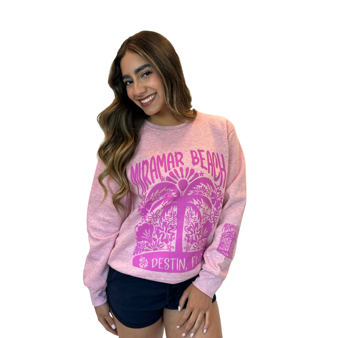 Miramar Beach with front Palm Tree Design Crewneck Women Style ML100 - Image 2