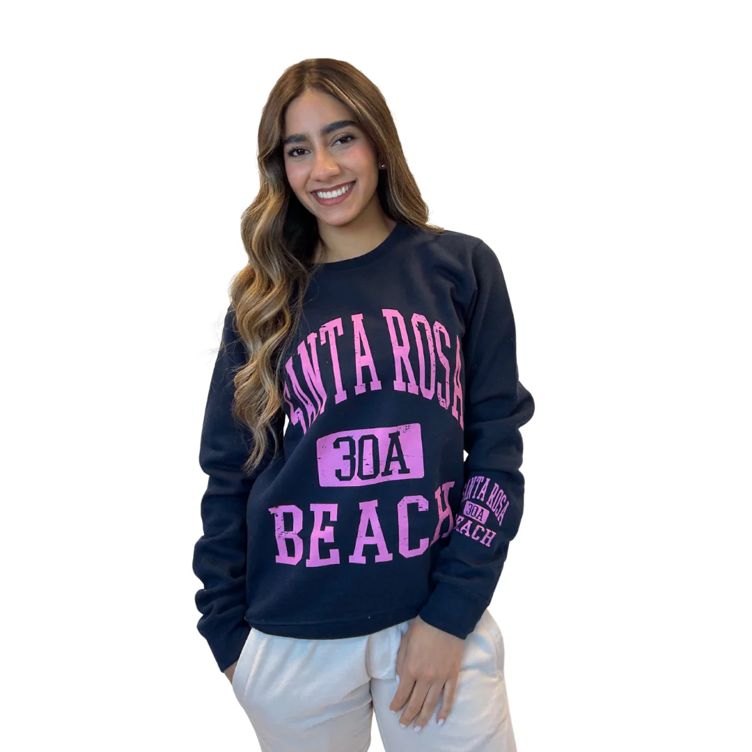 Santa Rosa 30A Fleece Crewneck Sweatshirt Women with a Front and the left sleeve design Style 067 - Image 3