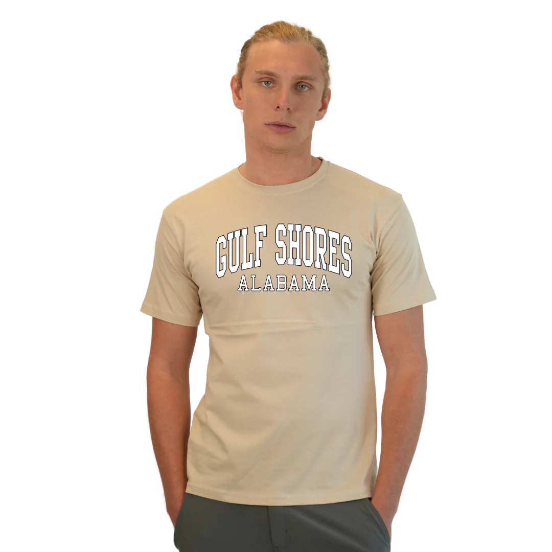 Gulf Shores Alabama Combed Cotton Men T-Shirt with White City Name Style CC1000 - Image 4