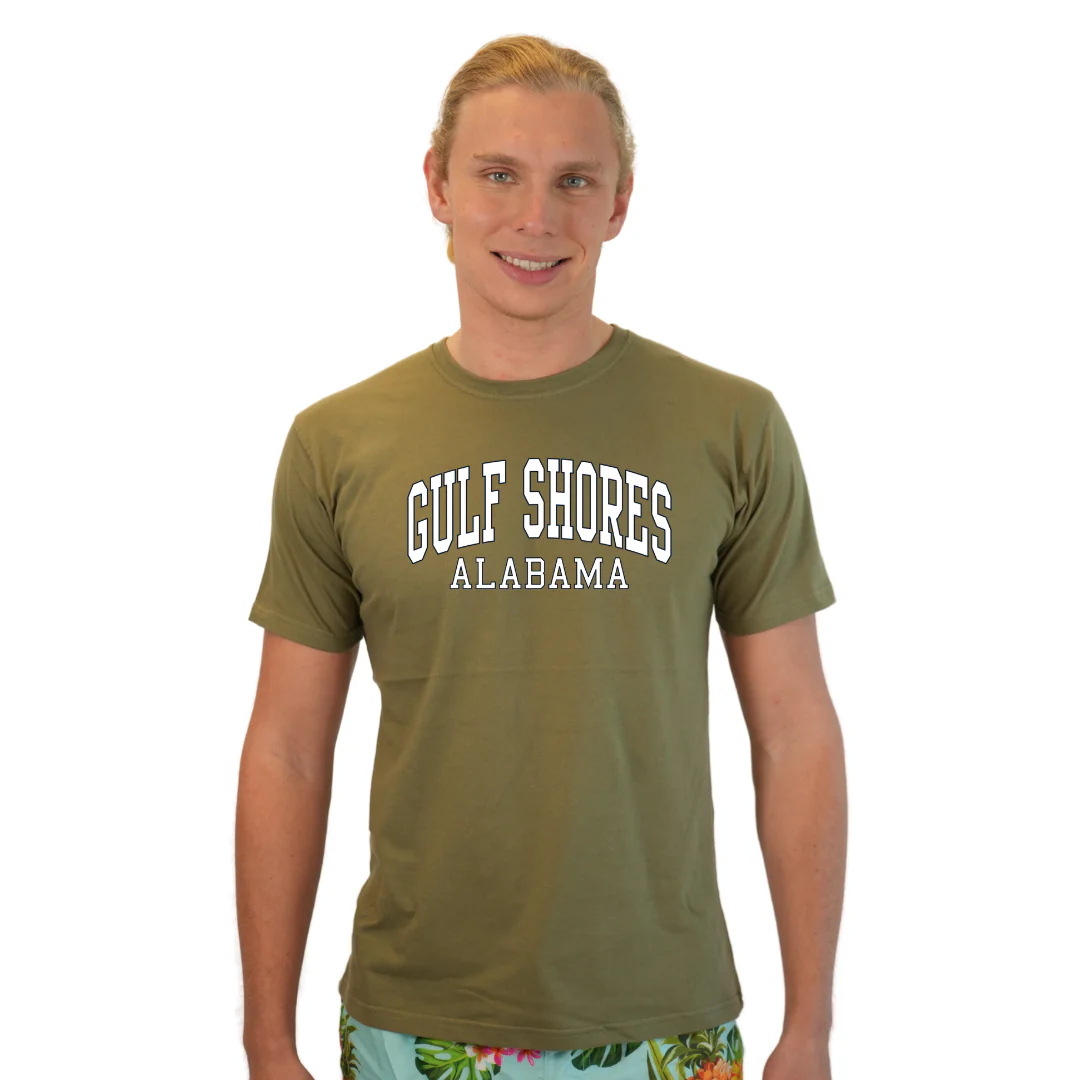 Gulf Shores Alabama Combed Cotton Men T-Shirt with White City Name Style CC1000 - Image 5