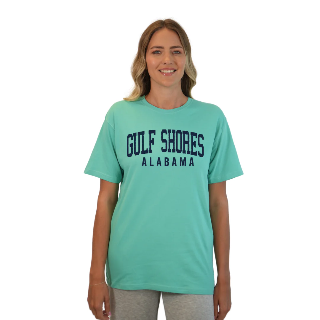 Gulf Shores Alabama Combed Cotton Women T-Shirt with Navy City Name Style CC1000 - Image 3