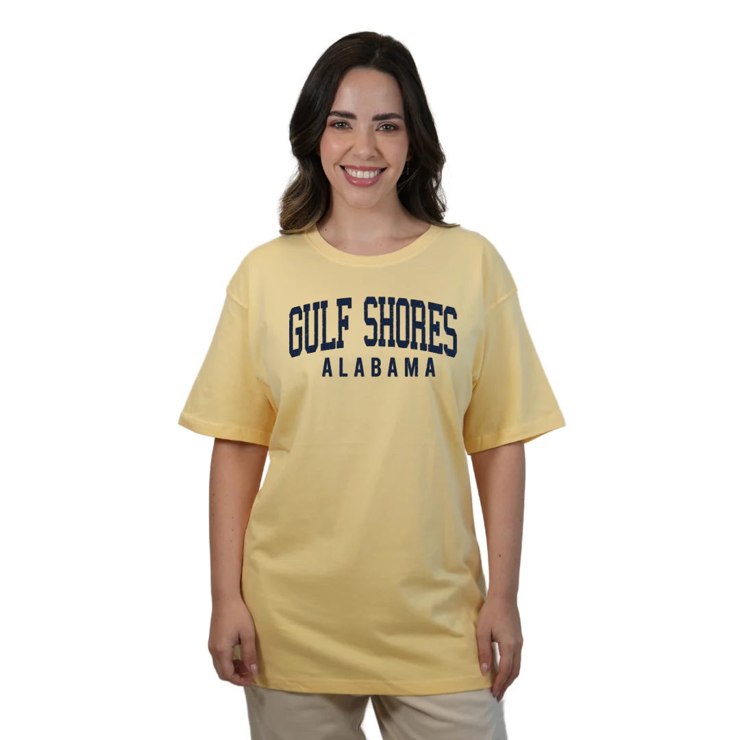 Gulf Shores Alabama Combed Cotton Women T-Shirt with Navy City Name Style CC1000 - Image 4