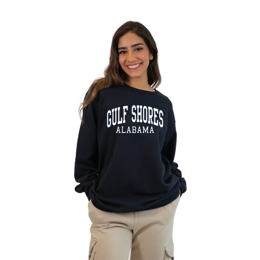 Gulf Shores Alabama Fleece Crewneck Sweatshirt Women with Big Front Letters Design Style 067 - Image 4