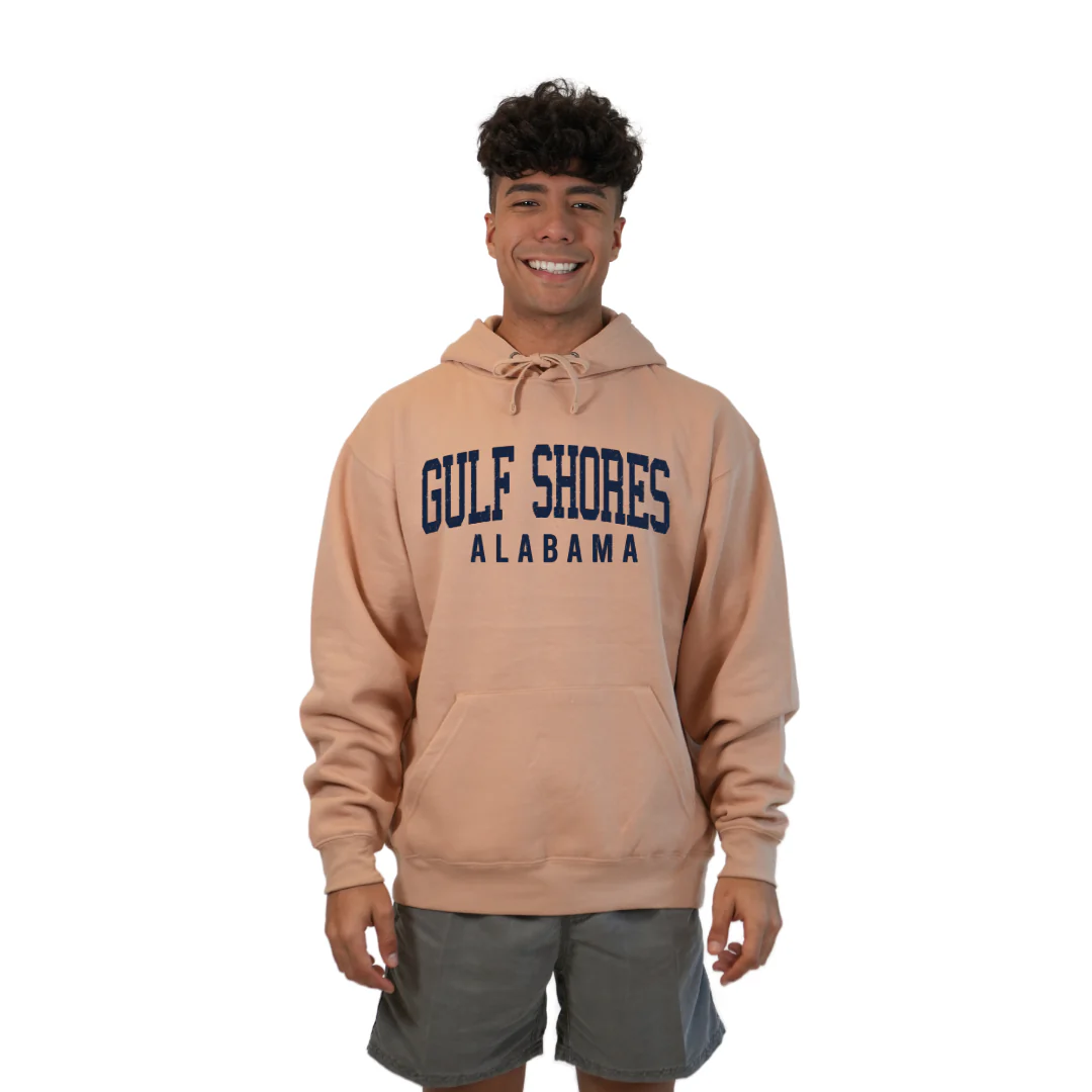Gulf Shores Alabama Pullover Hoodie Men with Navy Big Front Letters City Name Design Style 252 - Image 3