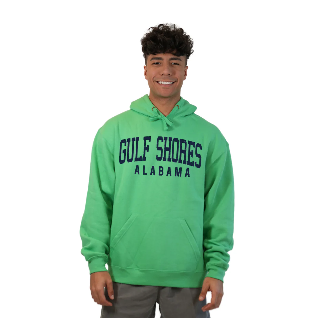 Gulf Shores Alabama Pullover Hoodie Men with Navy Big Front Letters City Name Design Style 252 - Image 4