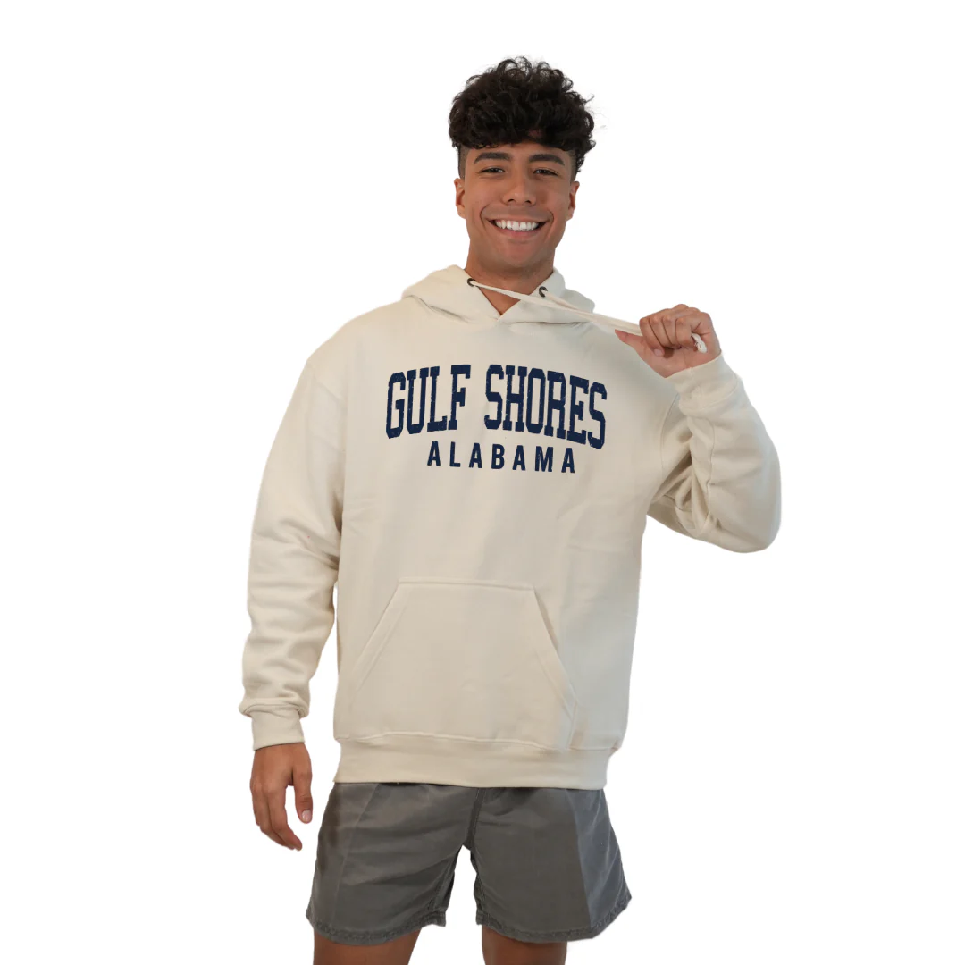 Gulf Shores Alabama Pullover Hoodie Men with Navy Big Front Letters City Name Design Style 252 - Image 5