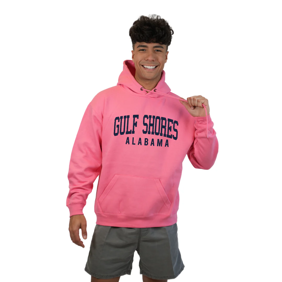 Gulf Shores Alabama Pullover Hoodie Men with Navy Big Front Letters City Name Design Style 252 - Image 6
