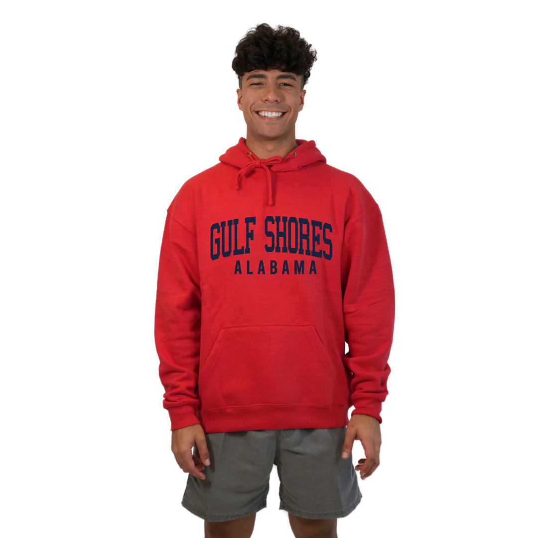 Gulf Shores Alabama Pullover Hoodie Men with Navy Big Front Letters City Name Design Style 252 - Image 7