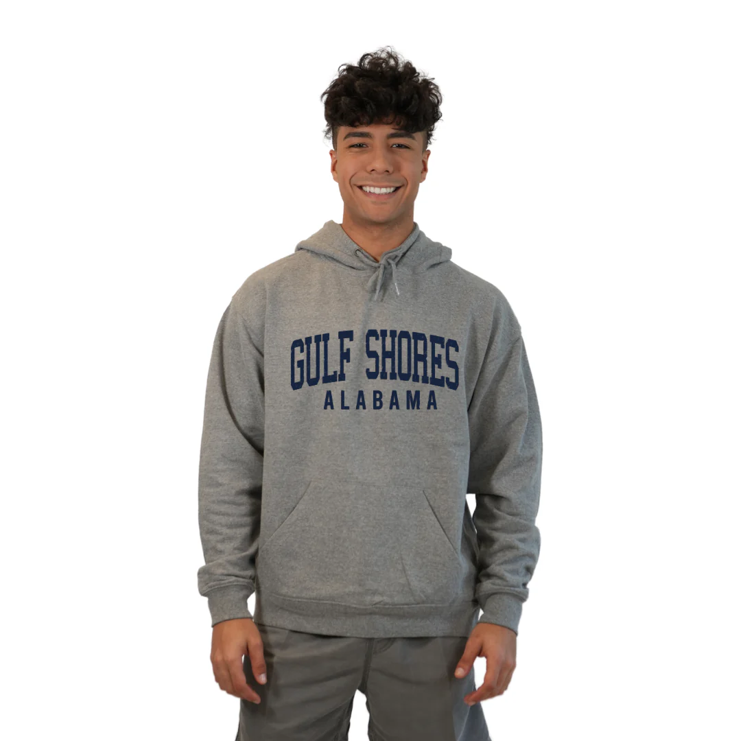 Gulf Shores Alabama Pullover Hoodie Men with Navy Big Front Letters City Name Design Style 252 - Image 8