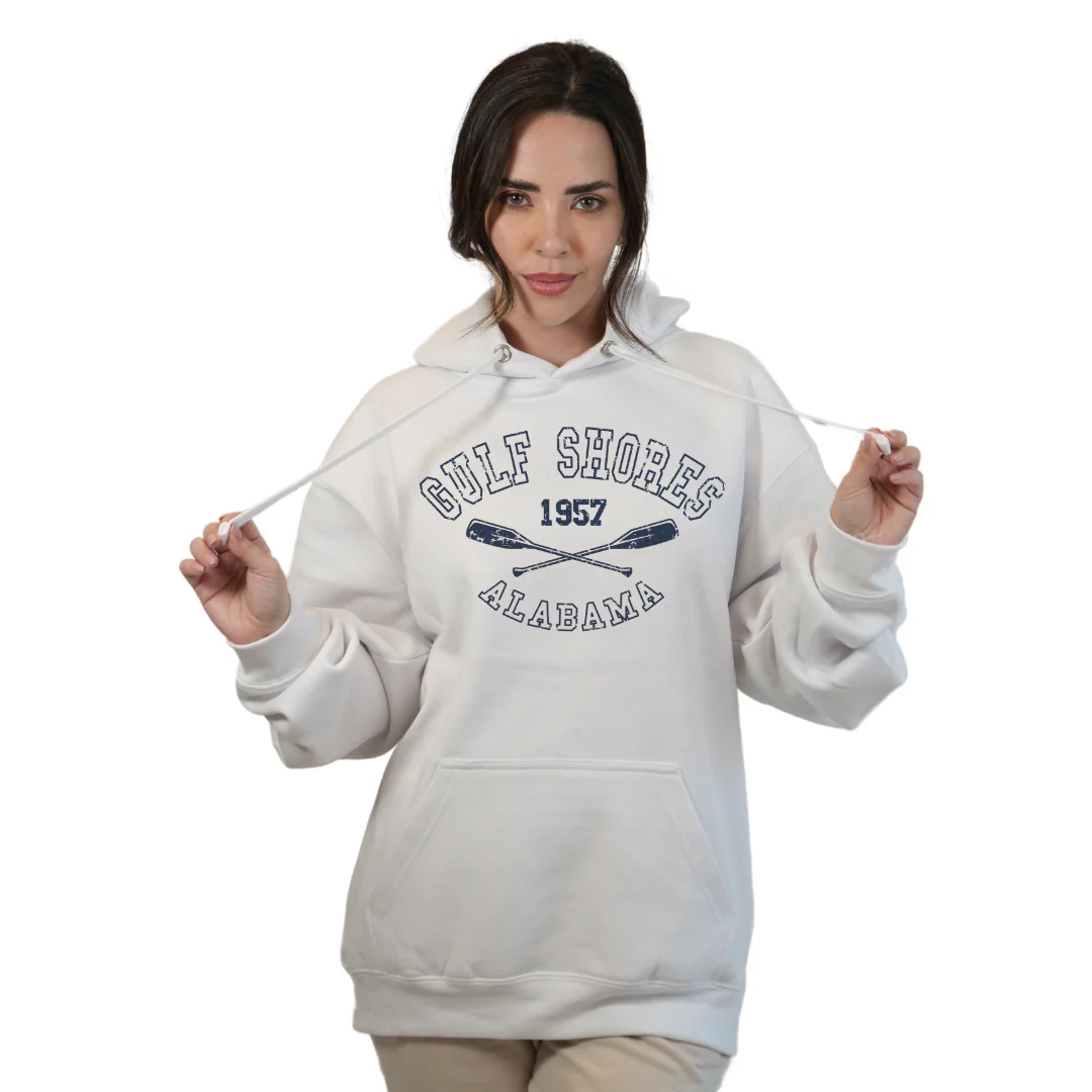Gulf Shores Alabama Pullover Hoodie Women with Front Big Letters 1957 Design Style 252 - Image 3