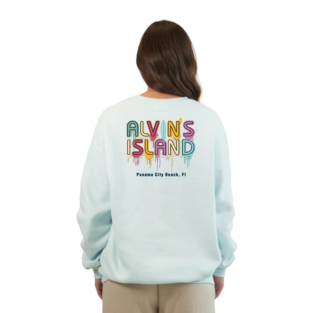 Panama City Fleece Crewneck Sweatshirt Women with a Alvin's island Drip Painting Design Style 067 - Image 2