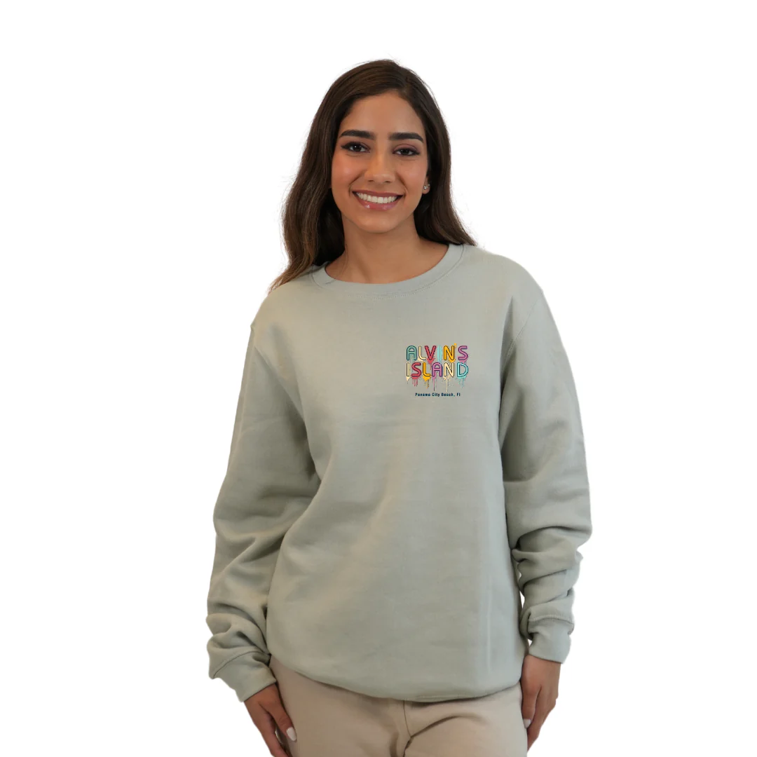 Panama City Fleece Crewneck Sweatshirt Women with a Alvin's island Drip Painting Design Style 067 - Image 3