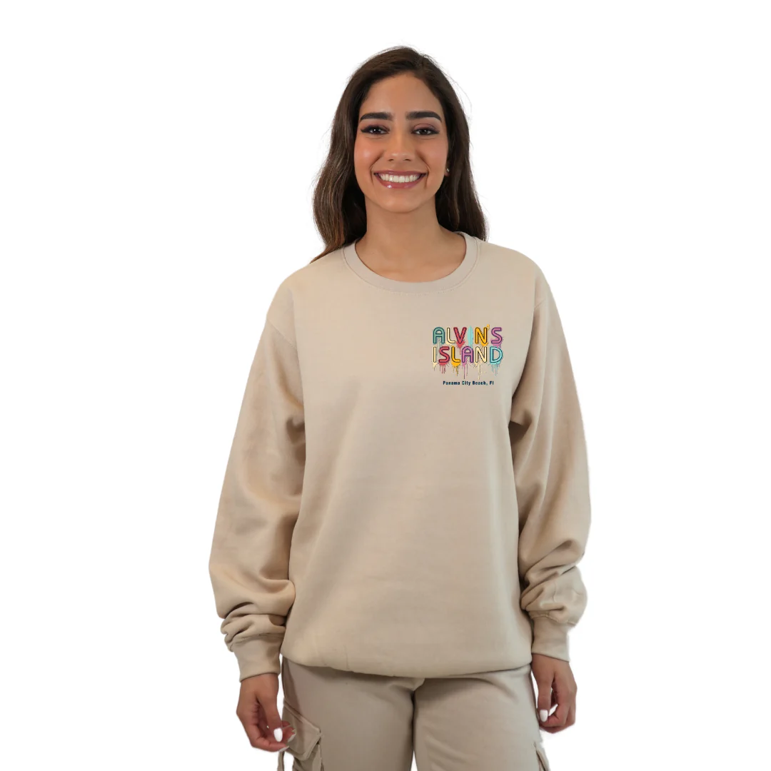 Panama City Fleece Crewneck Sweatshirt Women with a Alvin's island Drip Painting Design Style 067 - Image 5