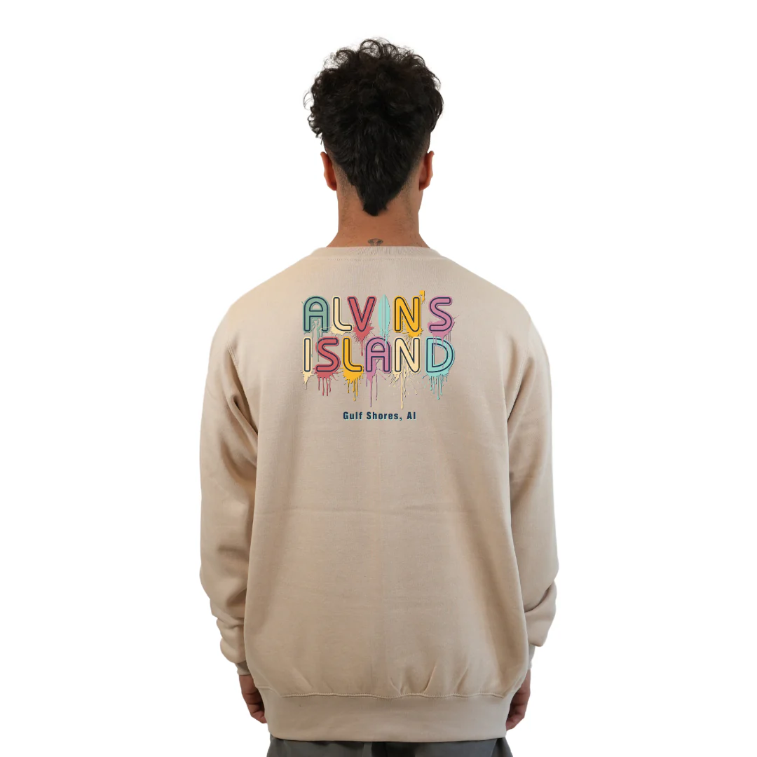 Gulf Shores Fleece Crewneck Sweatshirt Men with a Alvin's island Drip Painting Design Style 067 - Image 2