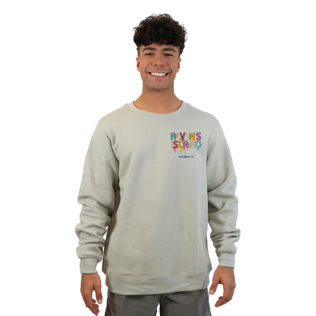 Gulf Shores Fleece Crewneck Sweatshirt Men with a Alvin's island Drip Painting Design Style 067 - Image 3