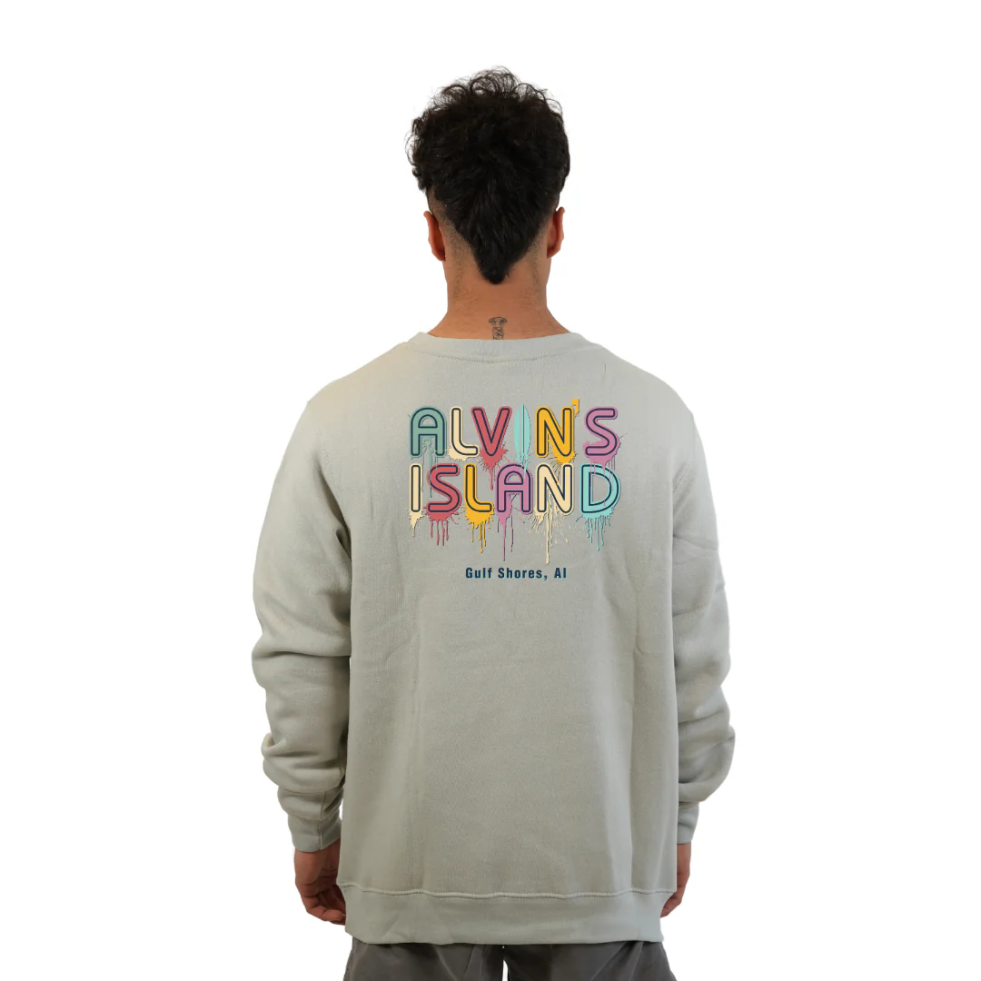 Gulf Shores Fleece Crewneck Sweatshirt Men with a Alvin's island Drip Painting Design Style 067 - Image 4