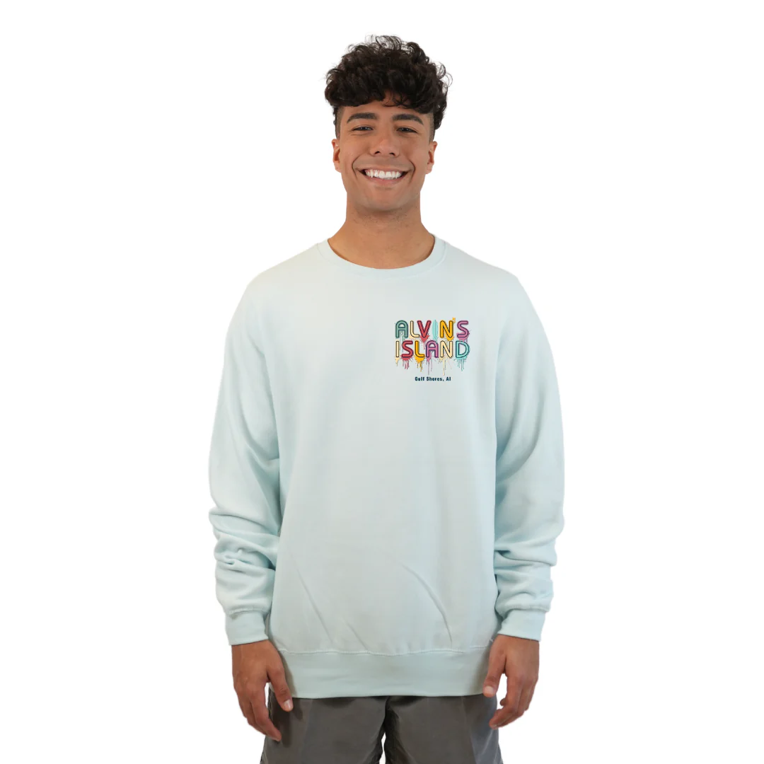 Gulf Shores Fleece Crewneck Sweatshirt Men with a Alvin's island Drip Painting Design Style 067 - Image 5