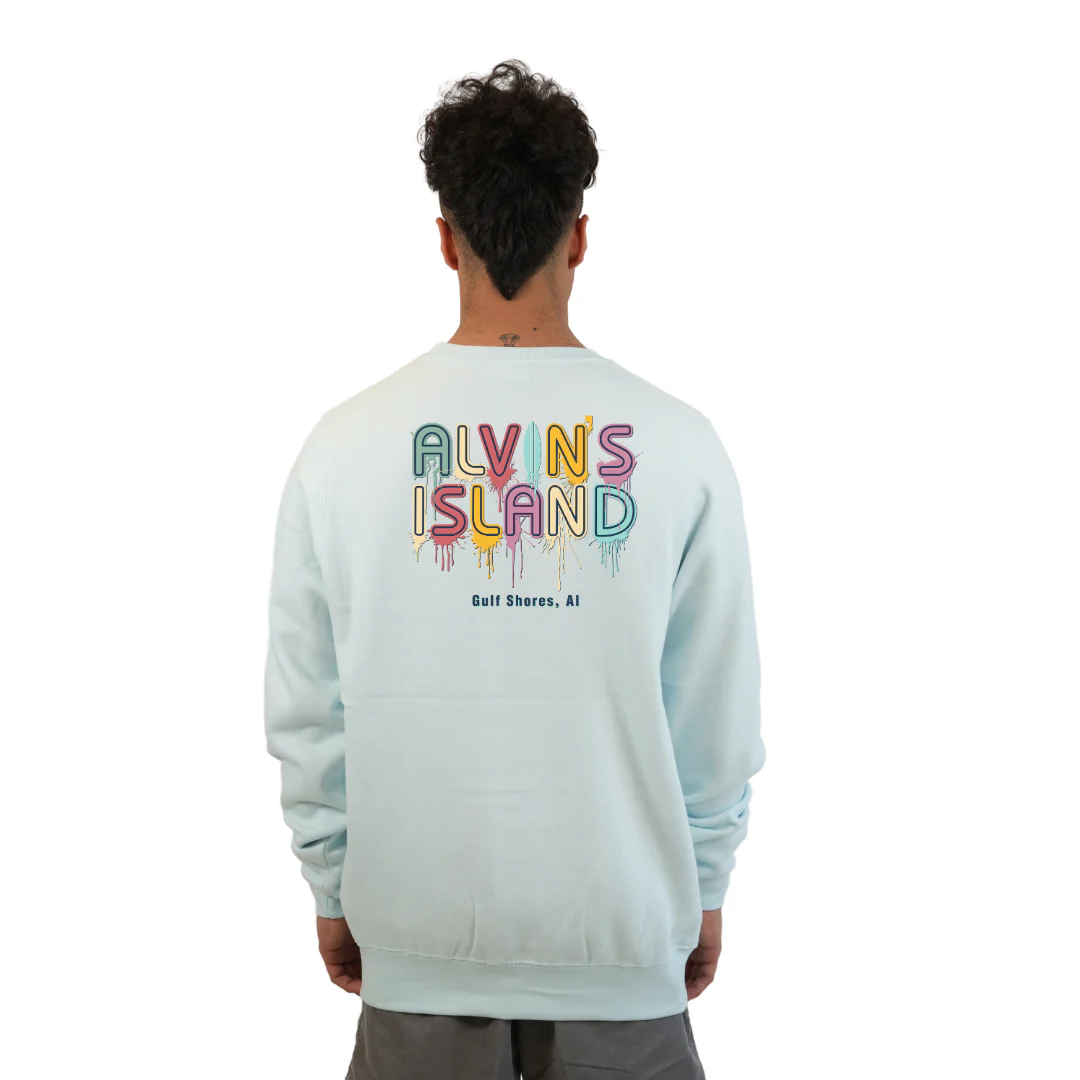 Gulf Shores Fleece Crewneck Sweatshirt Men with a Alvin's island Drip Painting Design Style 067 - Image 6