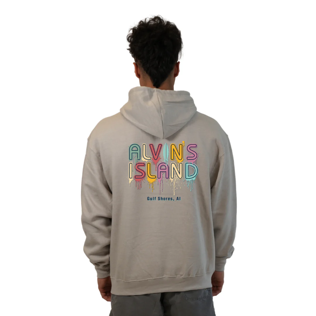 Gulf Shores Pullover Hoodie Men with a Alvin's island  Drip  Painting Design Style 252 - Image 10