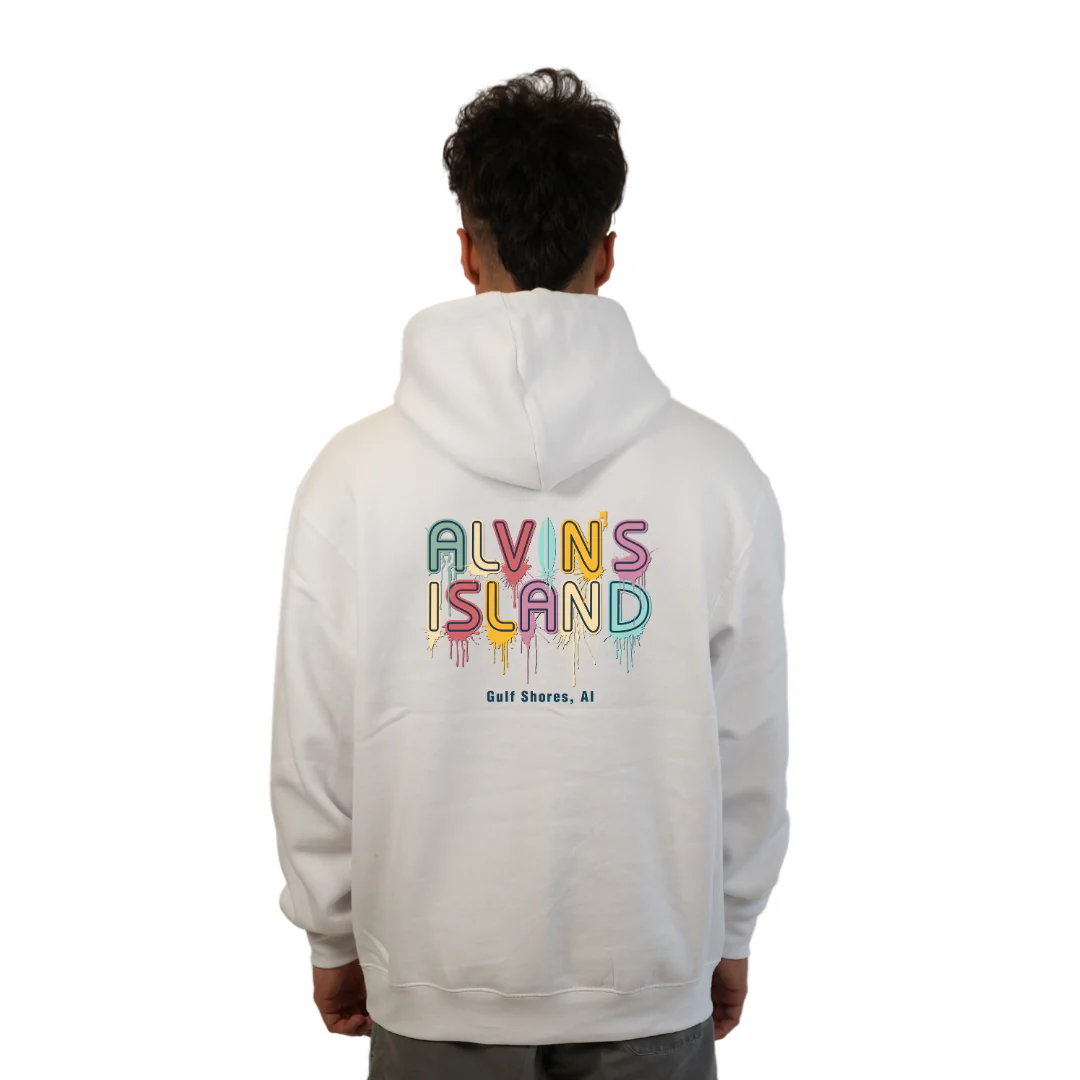 Gulf Shores Pullover Hoodie Men with a Alvin's island  Drip  Painting Design Style 252 - Image 4