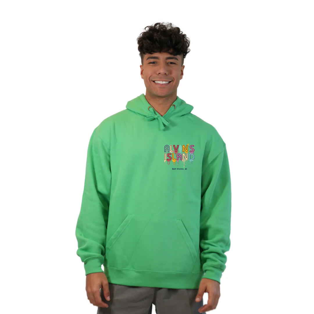 Gulf Shores Pullover Hoodie Men with a Alvin's island  Drip  Painting Design Style 252 - Image 7