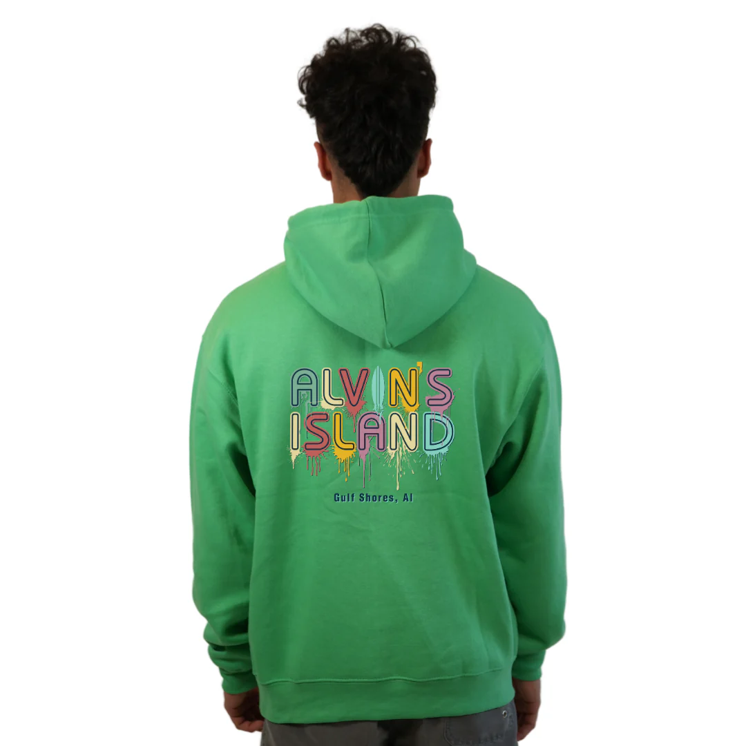 Gulf Shores Pullover Hoodie Men with a Alvin's island  Drip  Painting Design Style 252 - Image 8