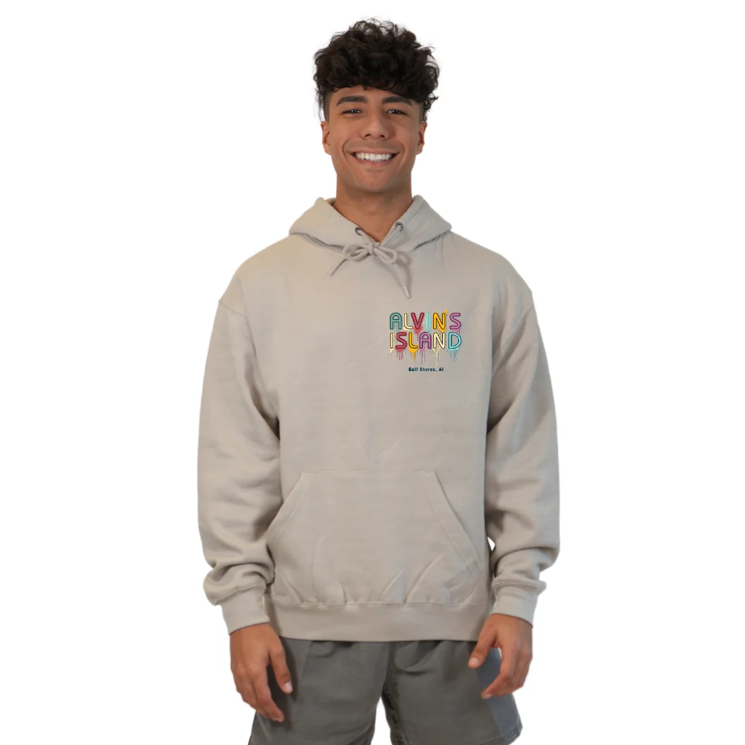 Gulf Shores Pullover Hoodie Men with a Alvin's island  Drip  Painting Design Style 252 - Image 9