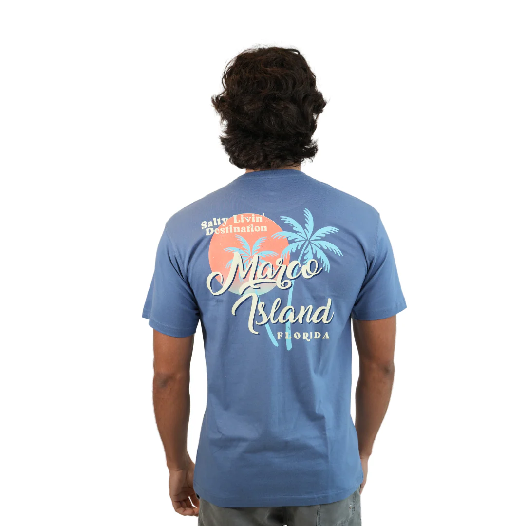 Marco Island 2 Palm Tree, Combed/Cotton Unisex Blue Jean T-Shirt Style Cc1000 - Image 2