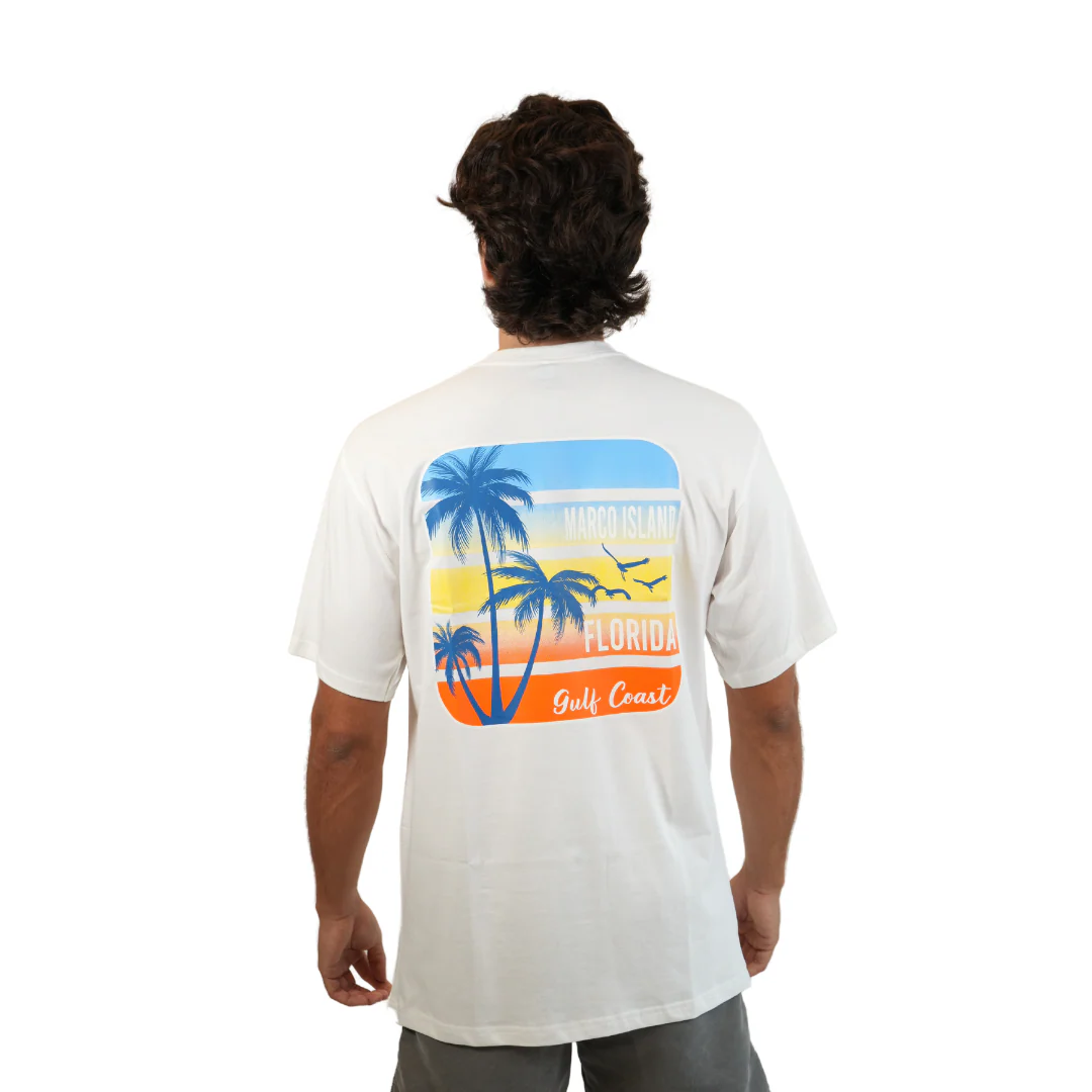 Marco Island 3 Palm Trees Gulf Coast Combed/Cotton Unisex White T-Shirt Style Cc1000 - Image 2