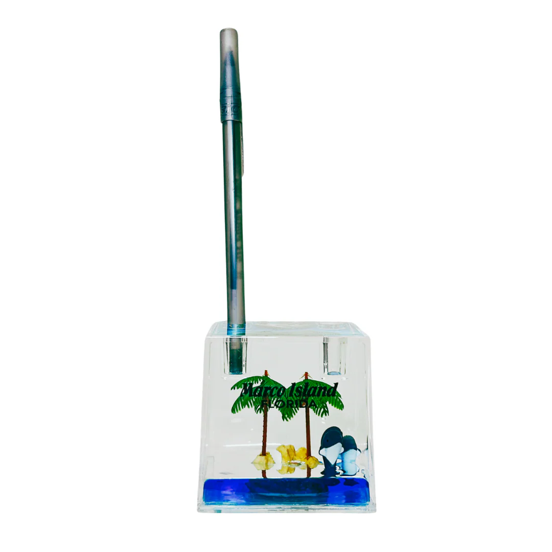 Marco Island Dolphins & Palms Trees Pen Holder Water Square Souvenirs - Image 2
