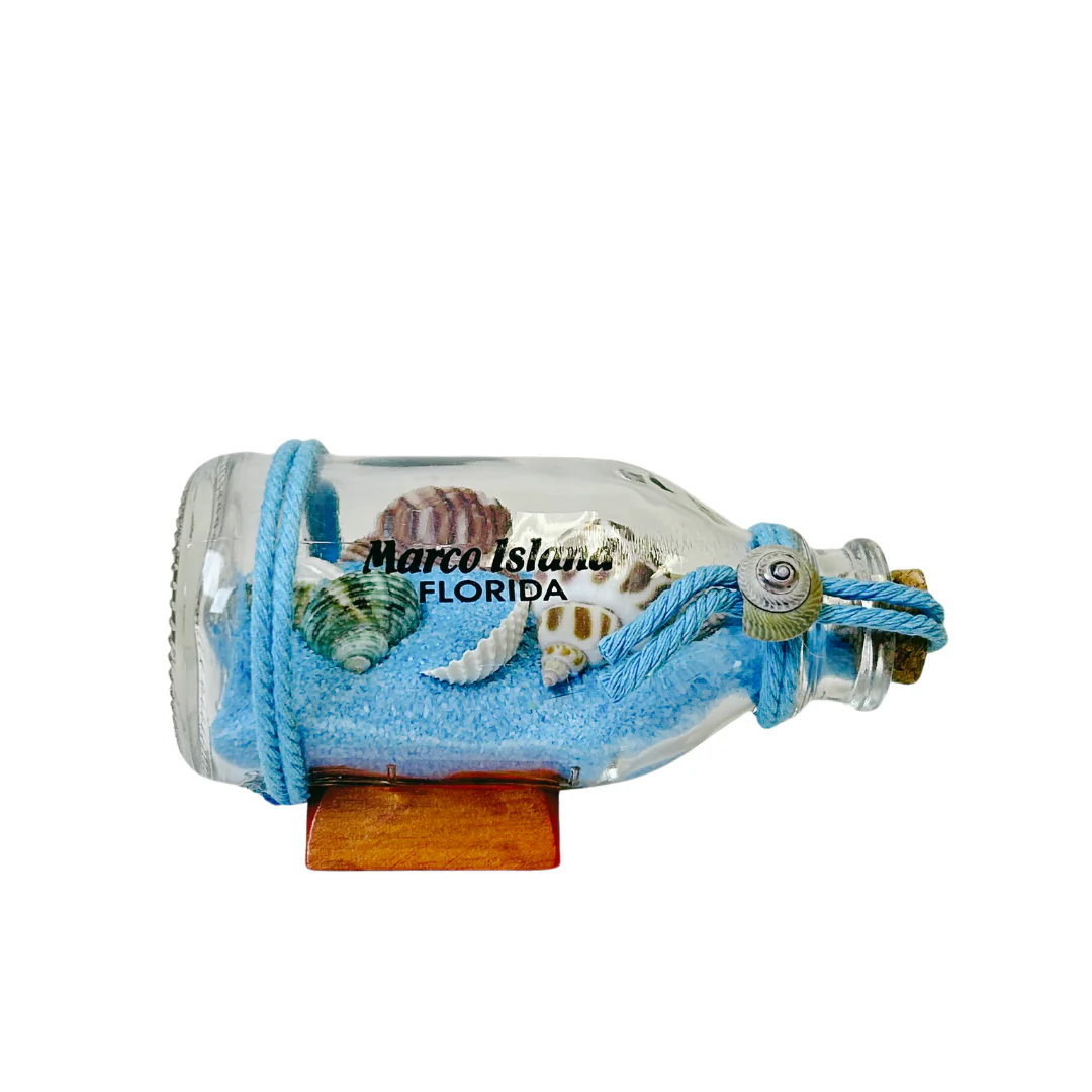 Marco Island Figurine Shells Blue Bottle Souvenir
