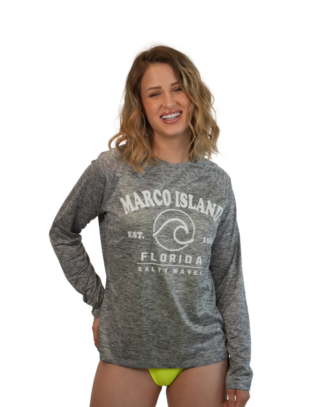Marco Island, Fl Salty Waves Ladies Long Sleeve  Dry Fit 30upf Sun Protection Style 15750 - Image 2
